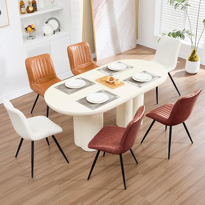 Dining Chairs Set of 8, Modern Dining Chairs with Thick Cushions, PU Leather Upholstered Kitchen Dining Room Chairs with Metal Legs for Dining Living Room (Caramel)