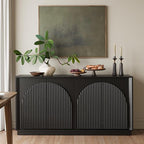 WIN2WIN 65" Fluted Sideboard Buffet Cabinet with Storage, Modern Credenza with Double-Layered Arch Doors, Wood TV Media Console Table Accent Cabinet for Living Room Dining Room Hallway Entryway, Black