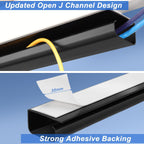 ZhiYo Cable Management Under Desk J Channel (4x15.7in), 63in Cable Raceway, Self-Adhesive Cord Hider Cord Organizer for Desk, Wire Management Kit for Home Office - Black