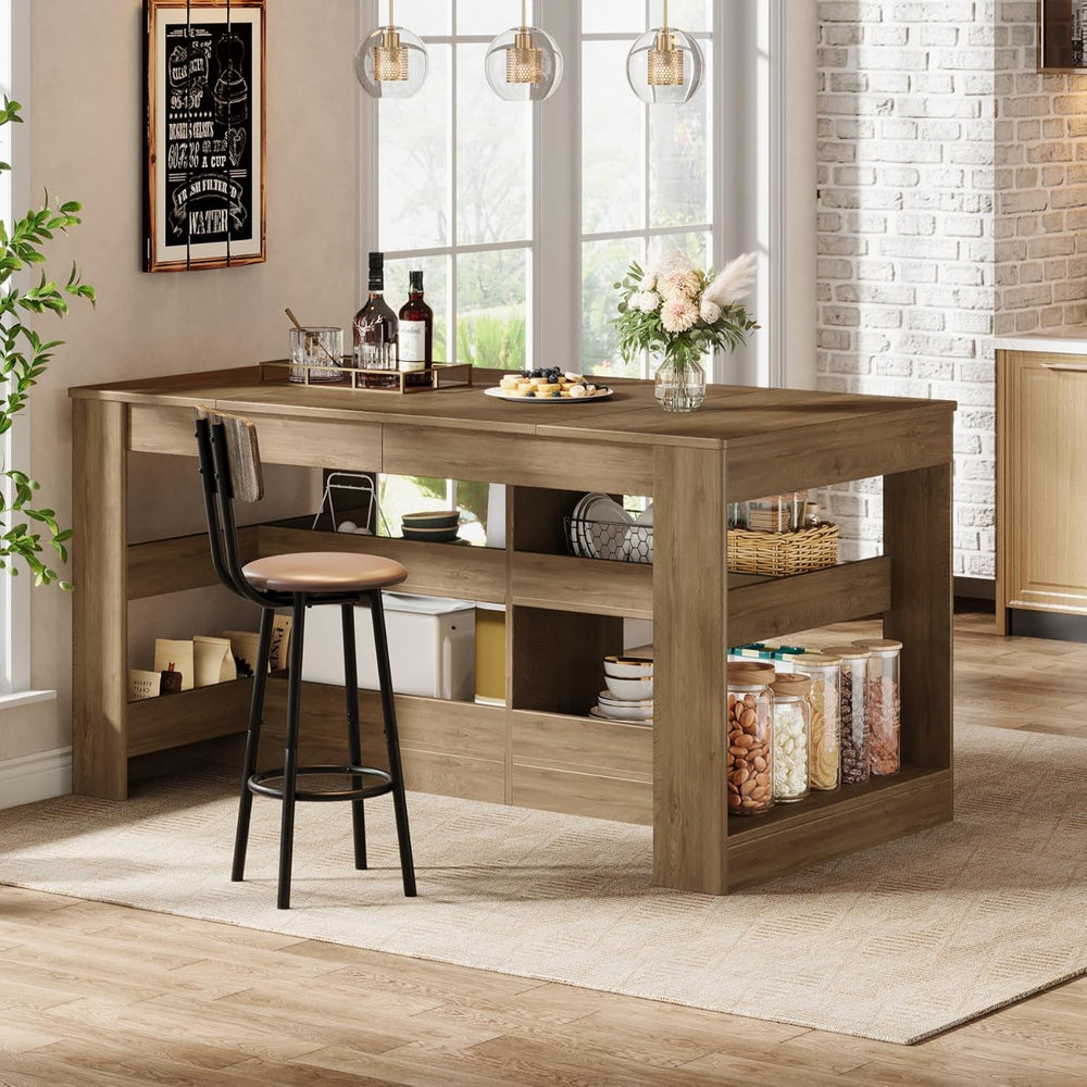 Tribesigns 63 Inch Kitchen Island with Seating and Storage, 3-Tier Farmhouse ...