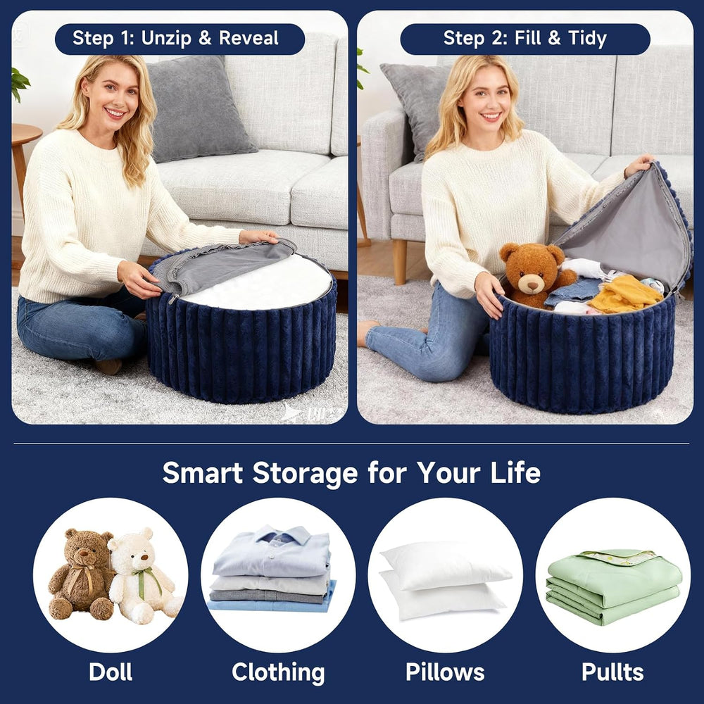 Tiita Round Stuffed Pouf Ottoman, Soft Foot Stool with Solid Foam Block | 21x...