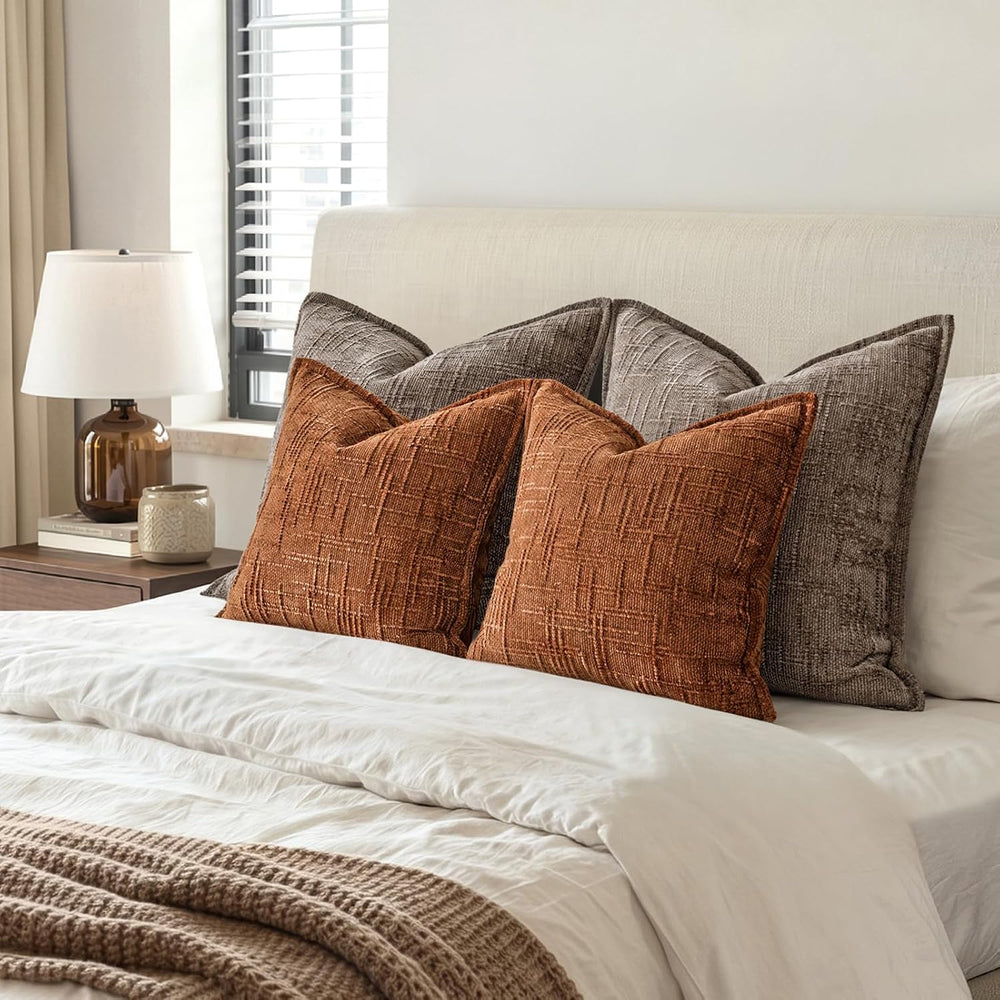 MIULEE Slubby Textured Decorative Fall Euro Throw Pillow Covers Rust 24x24