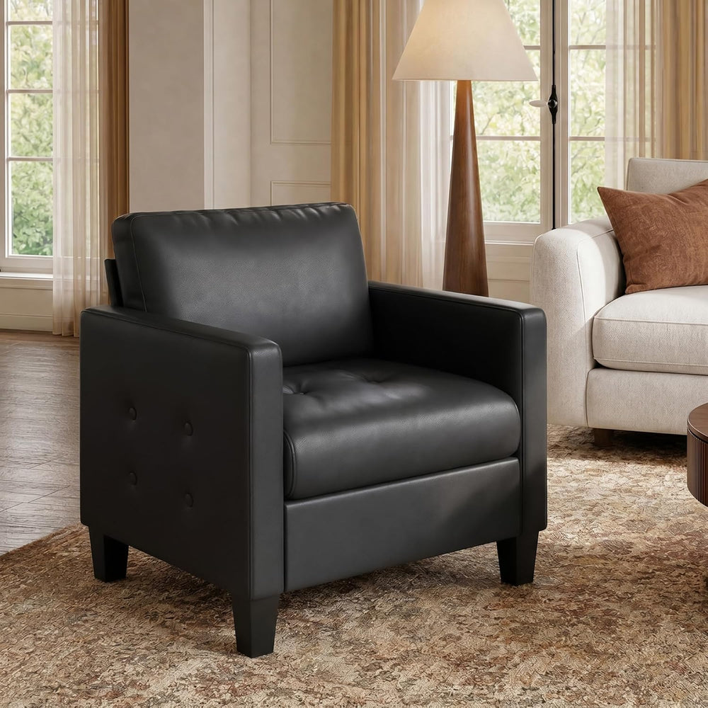 STHOUYN Black Accent Chairs Set of 2, Faux Leather Chair, Mid-Century Modern ...
