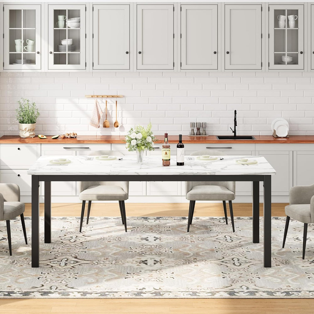 79 Inch Industrial Dining Table, Large Rectangle Kitchen Table with Metal Leg...