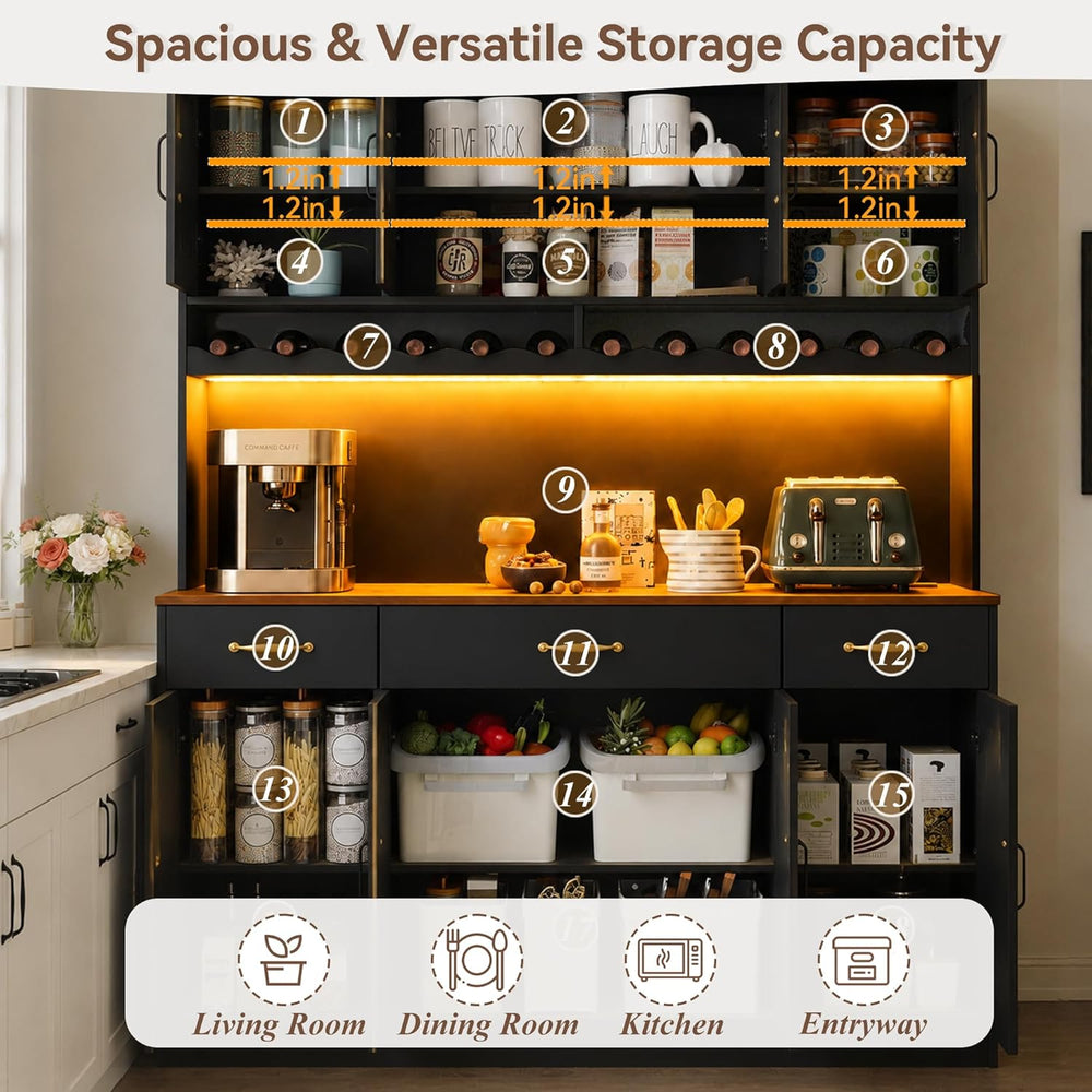 72" Tall Kitchen Pantry Cabinet with Charging Station 55" Wide Kitc...