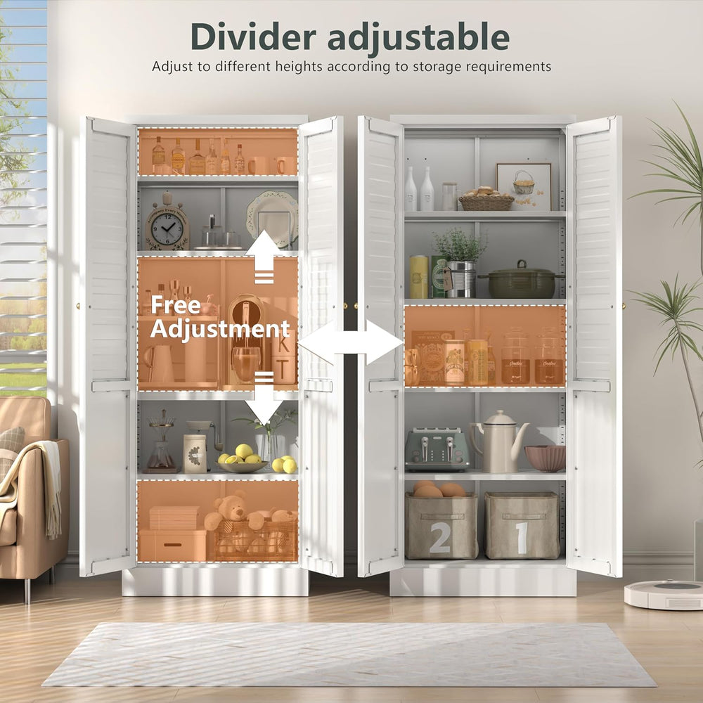 LEYNOT 61 inch Tall Kitchen Pantry Cabinet,Metal Storage Cabinet with 4 Adjus...