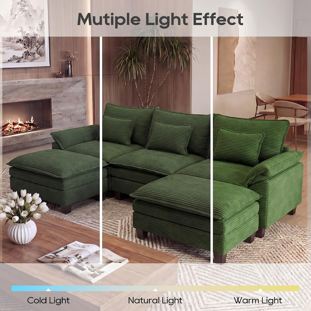 URRED Oversized Modular Sectional Sofa，Solid Green：122" U Shaped | Moder...