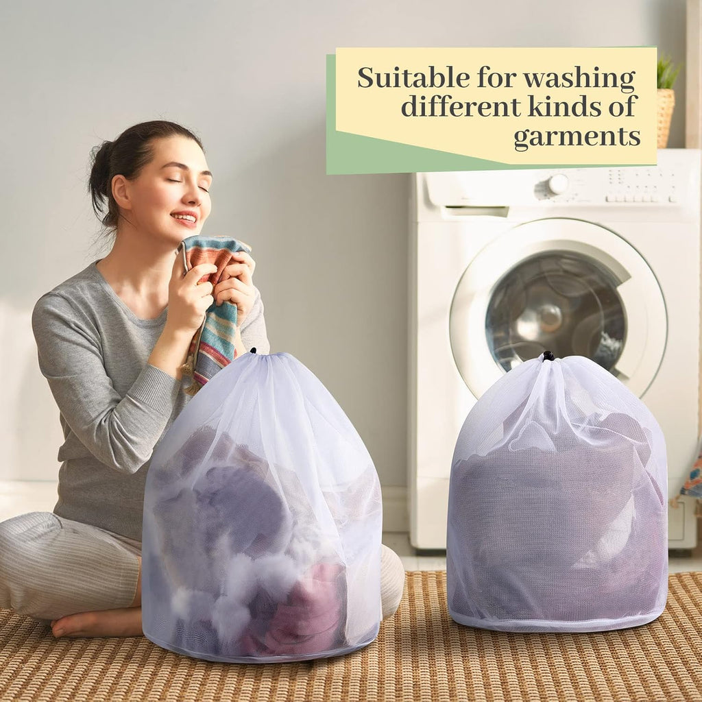 12 Pcs 24 * 32 Inches Fine Mesh Laundry Bag with Drawstring Large Heavy Duty Mesh Bag Machine Washable Sheet Drawstring Net for Delicates College Dorm
