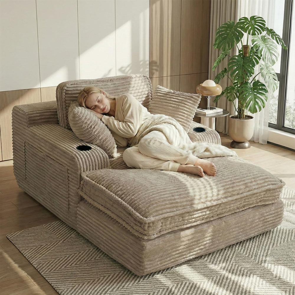67" Oversized Chaise Lounge Chair Indoor, Soft Cloud Couch, Camel