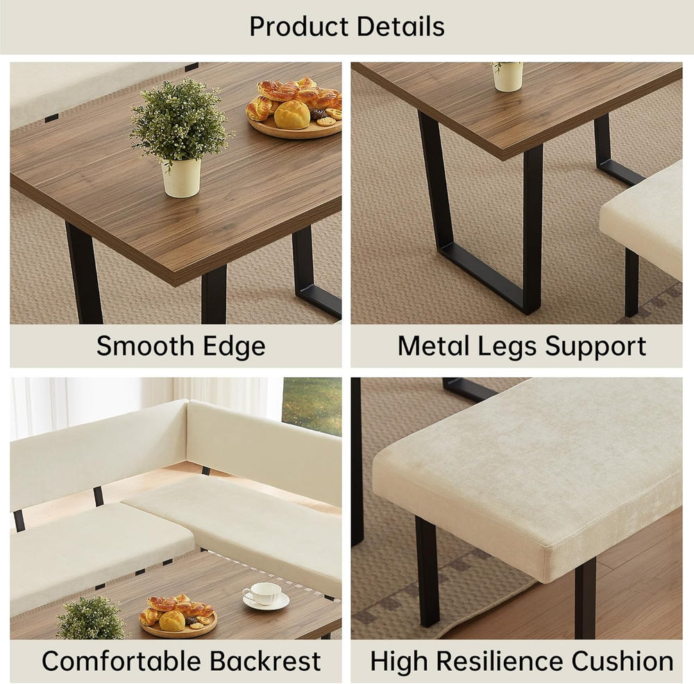 HIPIHOM 3-Piece Corner Dining Table Set with Bench, 67 Inch Space-Saving Brea...