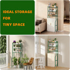 3-Tier Over The Toilet Storage, Space Saver Metal Bathroom Shelves, Freestanding Above Over Toilet Storage Shelf with 4 Hooks for Bathroom, Green
