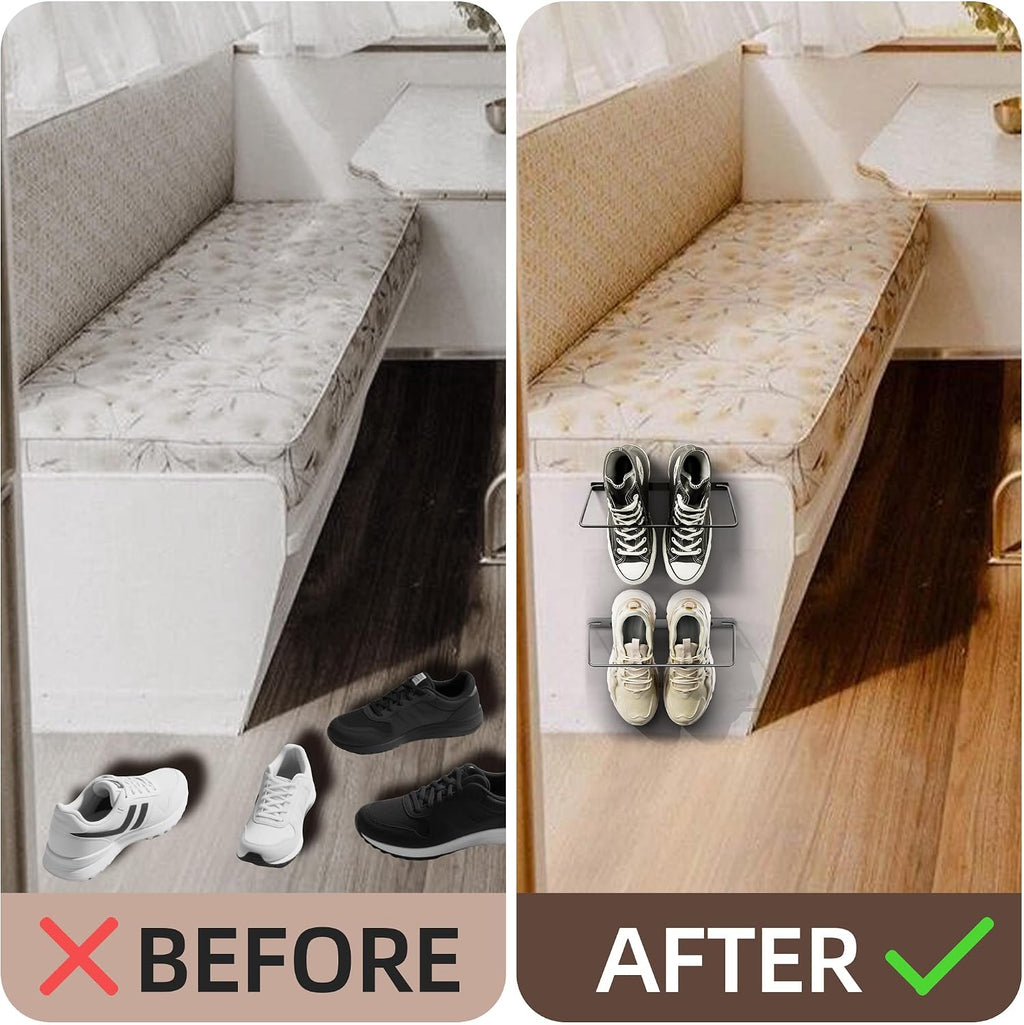 Foldable RV Shoe Rack - Wall Mounted Shoe Storage. | Car Shoe Holder Space Saver, Hanging Shoe Organizer for Various Shoes in Camping RV Travel, 2 Pack.