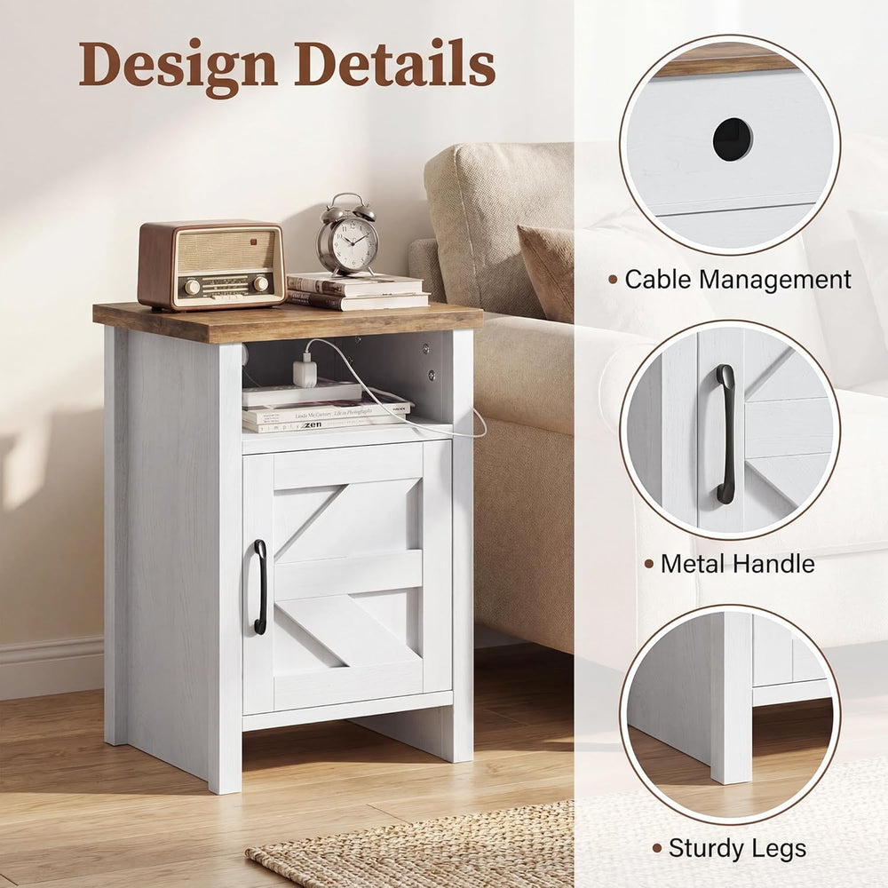 JUMMICO Farmhouse Nightstand, Modern Bedside Table with Barn Door and Shelf, ...