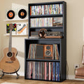 CD Storage Rack, 5-Tier DVD Organizer Shelf with Record Player Stand, Media Cabinet for CDs, DVDs, Albums, Books & Games, Vinyl Record Holder & CD Tower for Living Room, Music Room (Black)