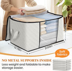 Fab totes 8 Pack Clothes Storage, Foldable Thick Fabric Blanket Storage Bags, Containers for Organizing Bedroom, Closet, Clothing, Comforter, Organization with Handle,Ivory White