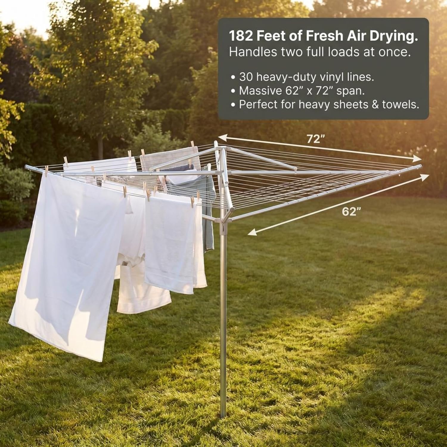 Household Essentials 17140-1 Rotary Outdoor Umbrella Drying Rack | Steel | 30-Lines with 182 ft. Clothesline
