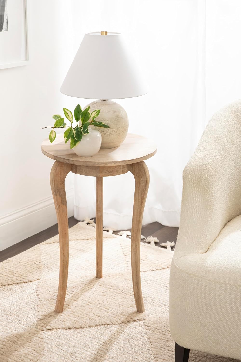 Kate and Laurel Mariona Coastal Round Mango Wood Side Table, 16 x 16 x 24, Li...