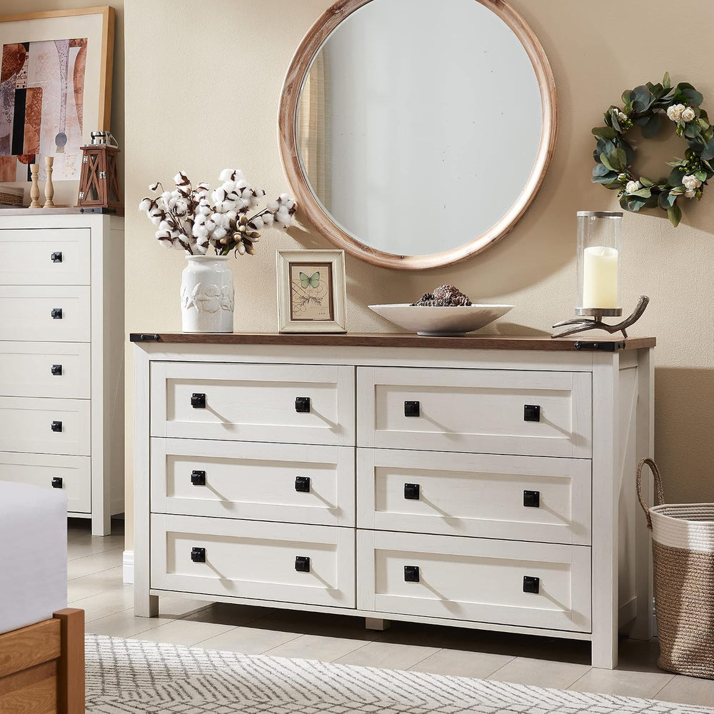 T4TREAM 54" Wide Farmhouse 6-Drawer Dresser for Bedroom, Antique White