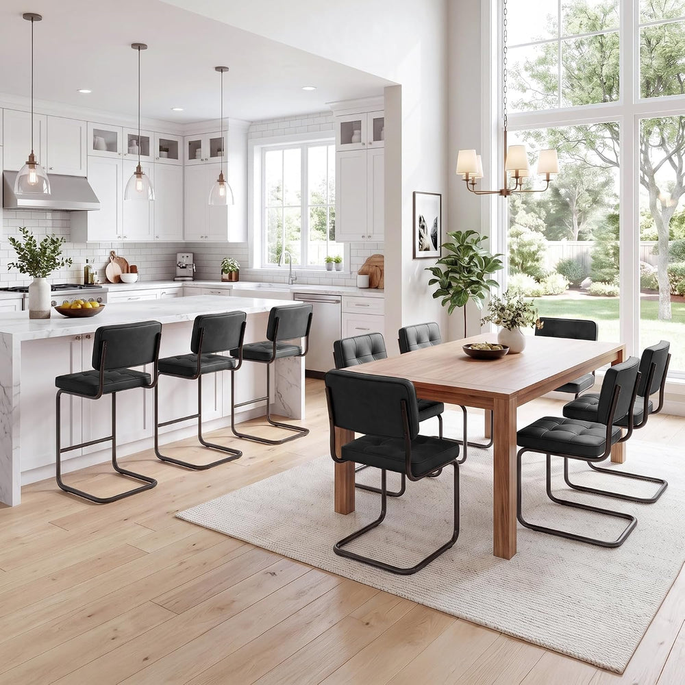 Zesthouse Industrial Metal Dining Chairs Set of 4, Upholstered Faux Leather K...