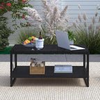 Rectangle Coffee Table Tea Table with Storage Shelf, Farmhouse Wooden Coffe Table for Living Room Table, 40" Rustic Center Table 2-Tier Minimalist Coffee Table Easy Assembly (Black)