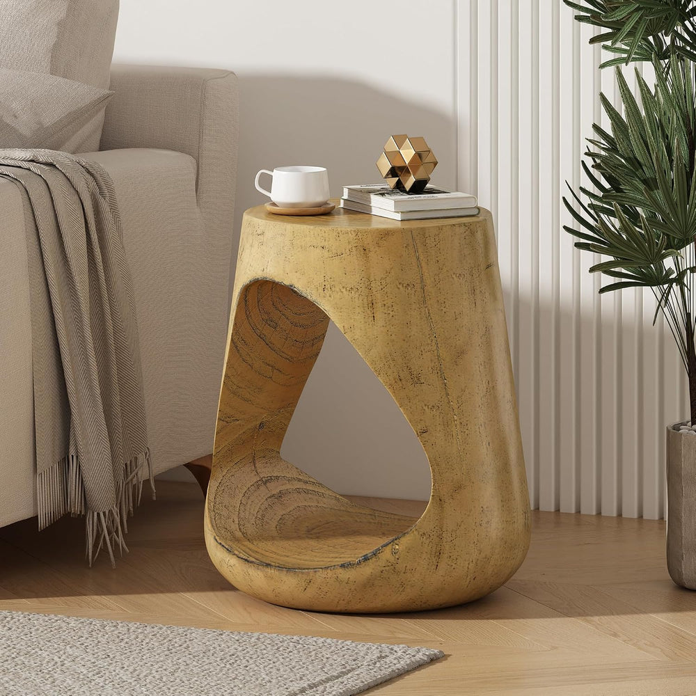 SSLin Round Hollow Side Table Distressed Brown Wood Grain End Table Fully Ass...