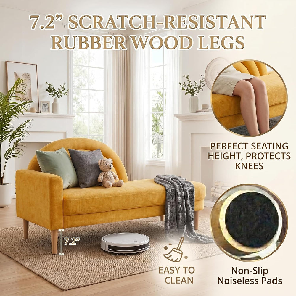 62.2" Linen Chaise Lounge Chair Indoor with Right Armres, Yellow | Small...
