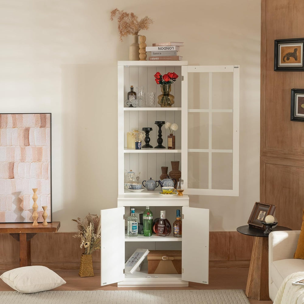 roomfitters 75.25'' Tall Pantry Cabinet with Glass Door, Farmhouse Hu...