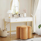 Camel Velvet Ottoman Set of 2, Small Vanity Stool, Modern Footstool | Multi-Functional Ottoman Stool, Footrest for Couch, Flower Footstool for Makeup Room, Entryway and Living Room