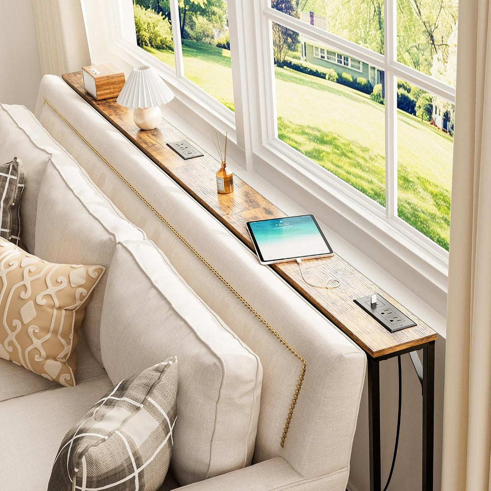 47.2" Console Table with Power Outlets, Narrow Entryway Table with Charg...