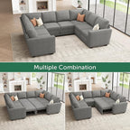HONBAY Modular Sectional Couch with Pull Out Bed, Chenille Sleeper Sofa with Storage Seats, U Shaped Sectional Couches for Living Room, Warm Grey