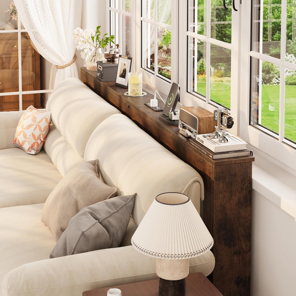 78.7" Behind Couch Table with Power Outlet, Skinny Sofa Table with USB P...