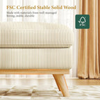 Vesgantti Large Ottoman for Modular Sofa, 29.5" Corduroy Pouf Ottoman with Spring Cushion, Rectangle Foot Rest for Couch, Entrance Footstool with Wood Legs, Footstool for Living Room, Bedroom, Beige