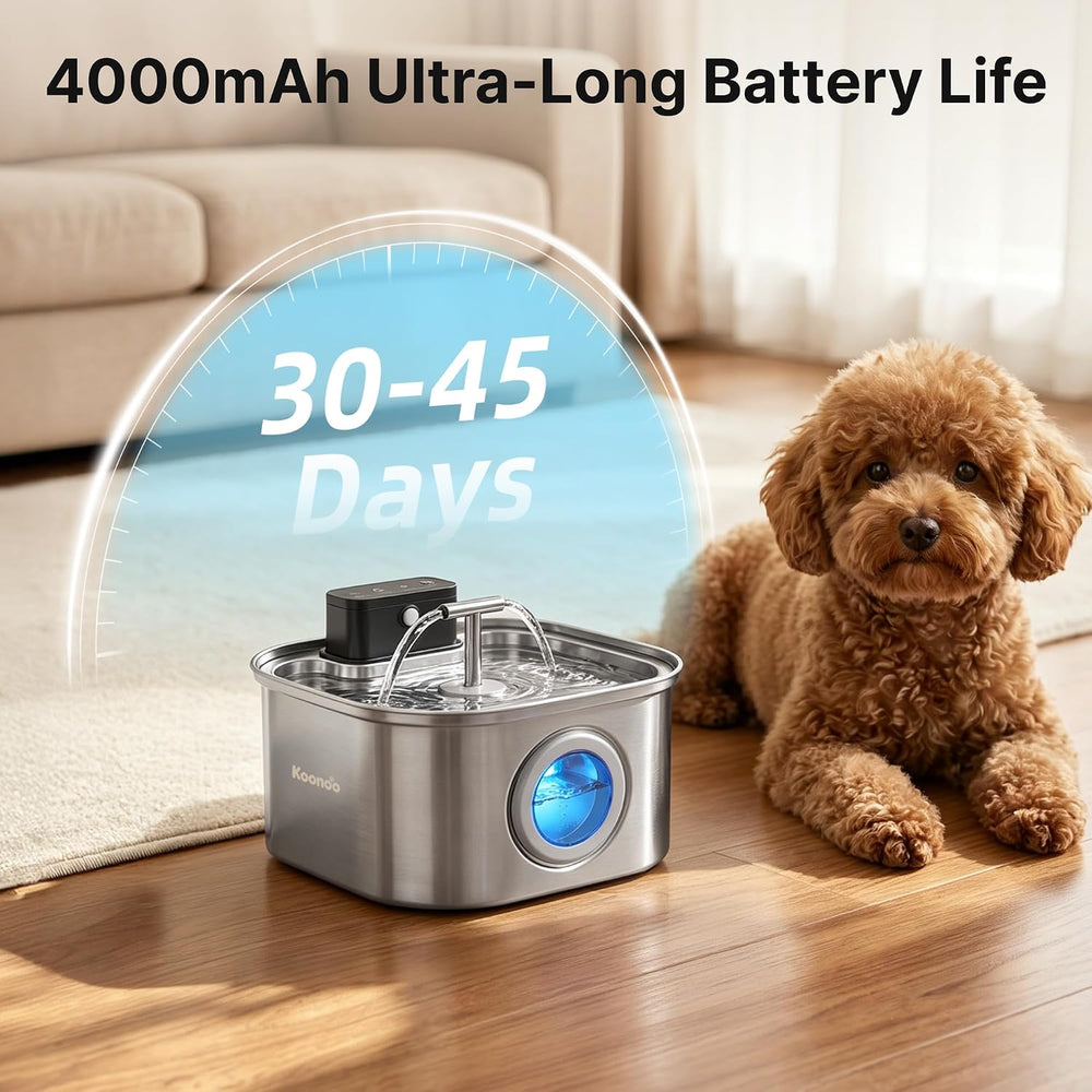 Wireless Cat Water Fountain Stainless Steel 3.2L, Battery Operated Pet Water ...