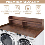 Royxen Laundry Countertop with 2-Tier Shelf Universal Fit, Washer and Dryer Countertop with Storage Space, Shelf Height 11.5 Inches, Solid Wood Core, Walnut