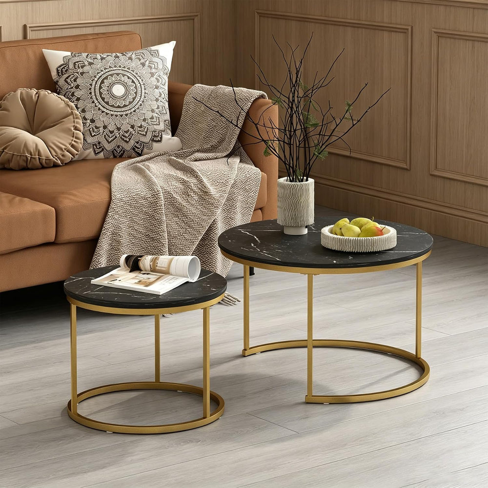 Nesting Coffee Table Set of 2, 27.6 inch Round Side Tables Coffee Table with ...