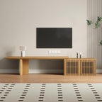XEW Extendable TV Stand with Storage and Shelves, Wood Entertainment Center for 55+ Inch TV, Modern TV Console, Minimalist Media Console for Living Room, Bedroom-Wood (Extendable: 60.6"-84.3")