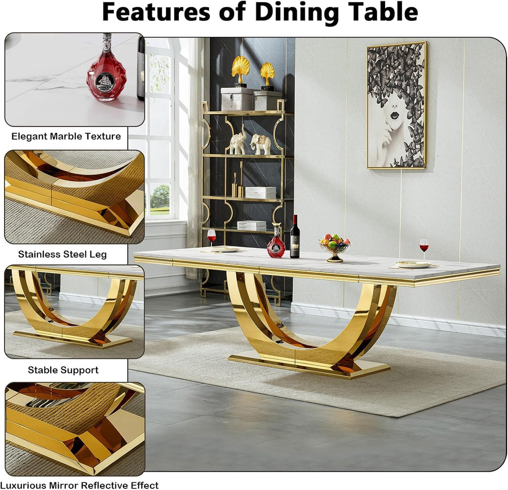 94" White Dining Table for 6-10, Modern Rectangular Kitchen Table with F...