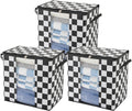 Black and White Checkered Clothes Storage Bins, 100L Large Blanket Storage Bags 3 Pack, Closet Organizers and Storage Containers for Comforters, Bedding, Foldable Organizer with Handle