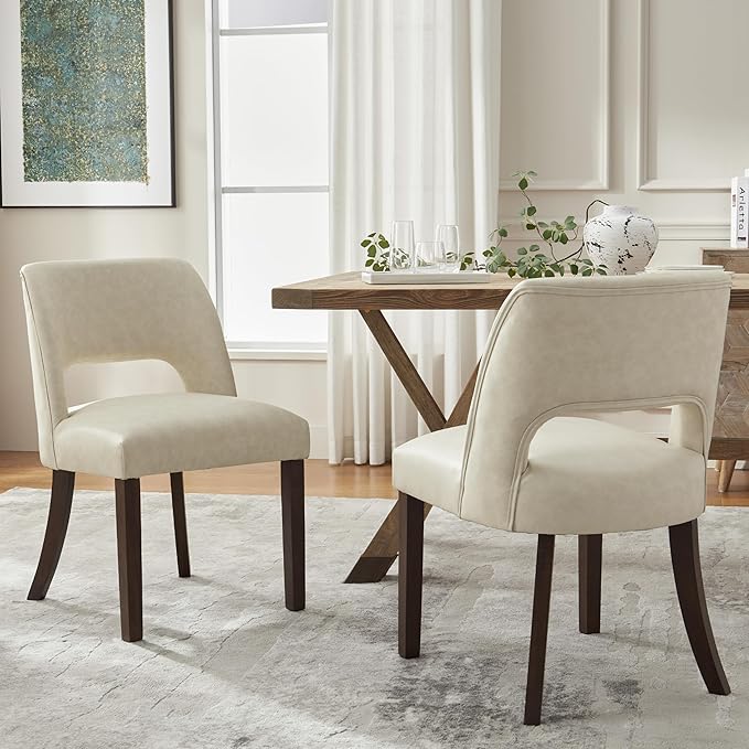 VKNOW Modern Dining Chairs Set of 6, Faux Leather Upholstered Dining Room Chair Kitchen Chairs, Farmhouse Dinner Chair for Kitchen Dining Room, Beige