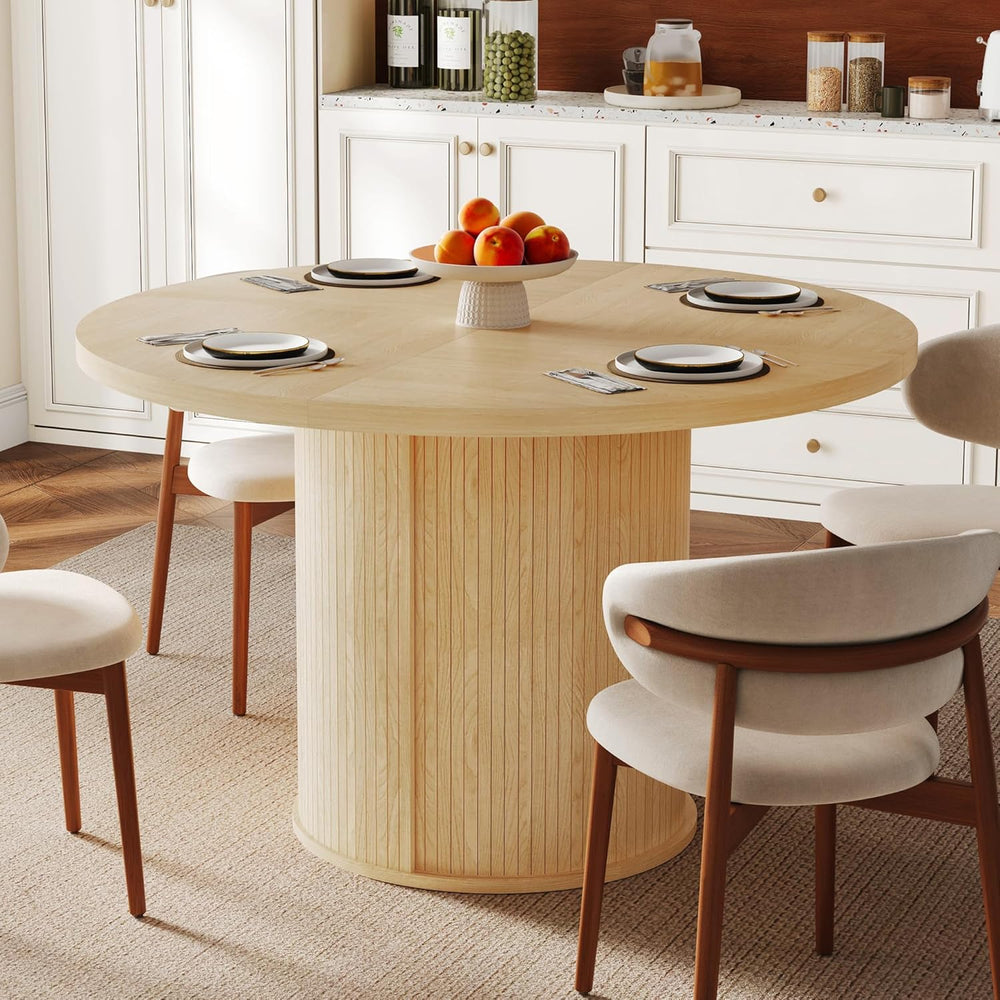 47 inch Round Dining Table for 4-6, Dinner Table with 2-Layer Storage Shelf, ...