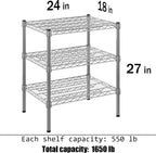 18" Deep x 24" Wide x 27" Height Wire Shelving Kit | 3-Tier | NSF Commercial Storage Rack Unit