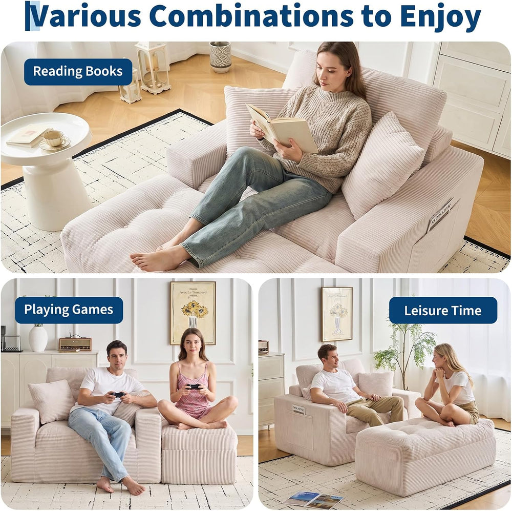 IDEALHOUSE 63" Oversized Chaise Lounge with Side Pockets for Living Room