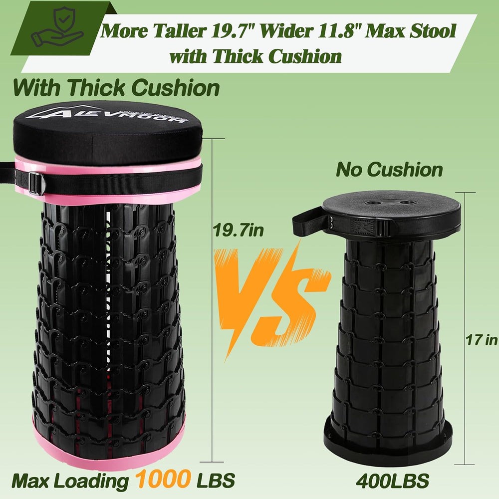 Upgraded XXL Collapsilbe Stool with Cushion,More Sturdy and Height 19.7“,D11....