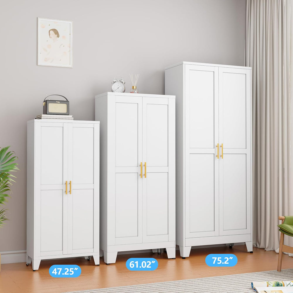 Metal Storage Cabinet with Doors and Shelves, 61" Tall Kitchen Pantry St...
