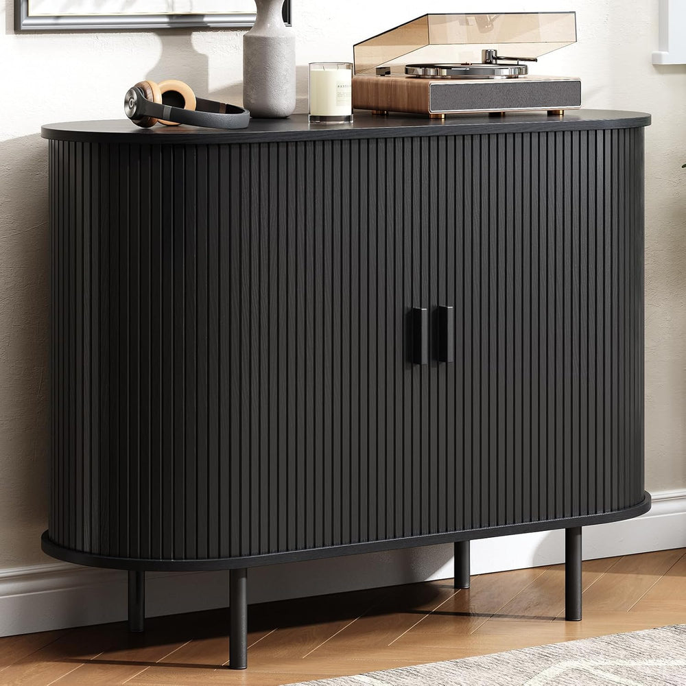 Buffet Cabinet with Storage, Fluted Sideboard Buffet with Sliding Door, Coffe...