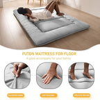 MAXYOYO Japanese Floor Mattress Futon Mattress, 4" Thicken Tatami Mat Sleeping Pad Foldable Roll Up Mat Boys Girls Dormitory Pad Kids Floor Lounger Pillow Bed, Charcoal Grey, Queen Size