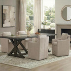 Upholstered Dining Chairs with Casters, No Assembly Modern Accent Armchair with Rollers for Dining Room, Bedroom, Living Room, Reading Room, Already Assembled, Sand, 4 Box