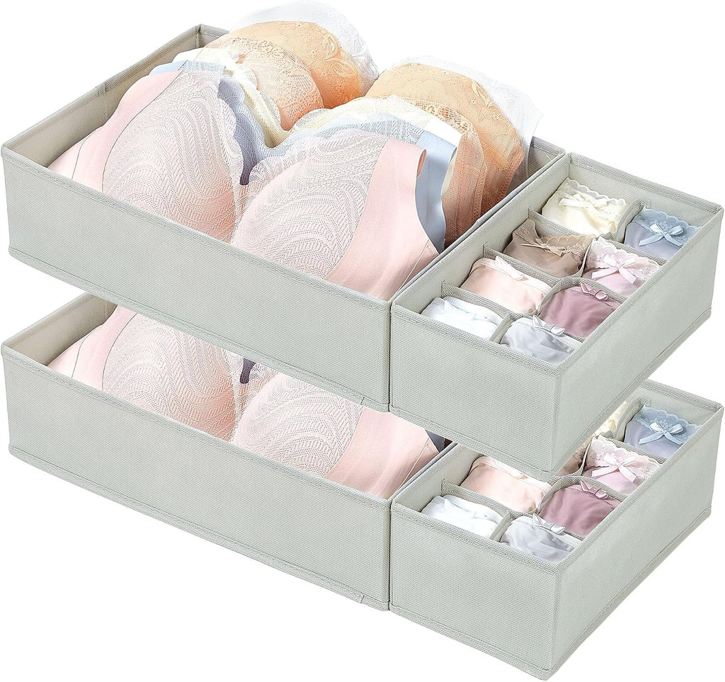 Vtopmart 4 Pack Large Bra Drawer Organizer, 16 Inch Foldable Fabric Underwear Storage Tray for Dresser Drawers, Keeps Shape for M-XL/34D-40D Bras, Closet Organizer