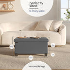 STORAGEBUD Storage Ottoman Bench with Bins, 30-in Storage Bench for Bedroom End of Bed, Folding Foot Rest Ottoman for Living Room Max 660lbs, Faux Leather Ottomans, Grey