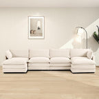 ROWHY 148'' Sectional Cloud Couch with 2 Ottomans, Oversized 4 Seat Sleeper Sofa with 2 Throw Pillows, Convertible Upholstered U Shaped Cozy Sofa Furniture Set for Living Room and Office, Beige